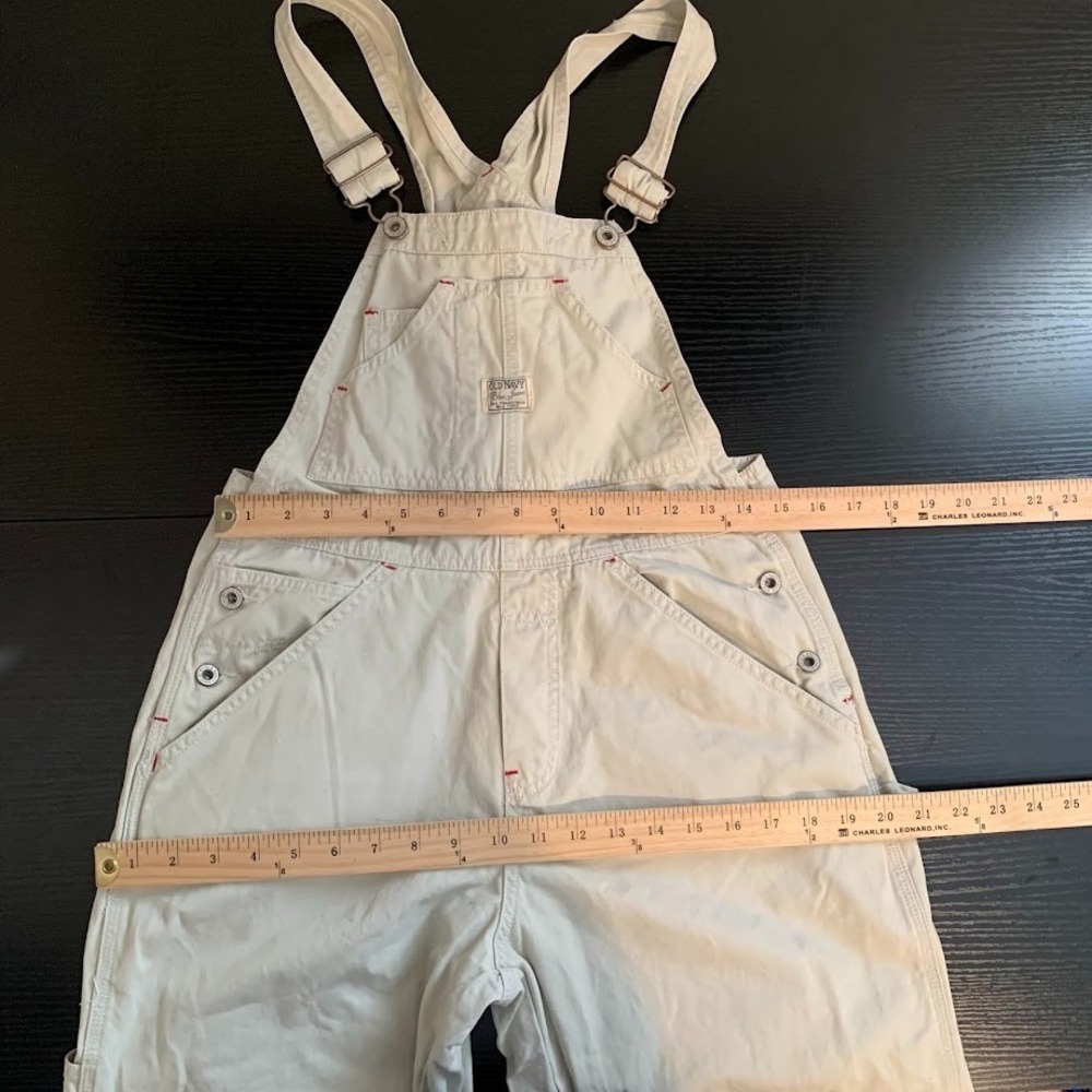 Vintage Y2K Old Navy Bib Carpenter Overalls Beige Denim Cargo Utility Women's XS - Picture 13 of 13